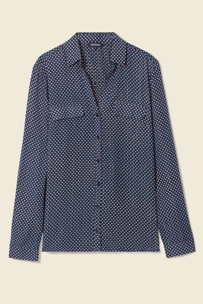 Chemise manches longues bleu femme