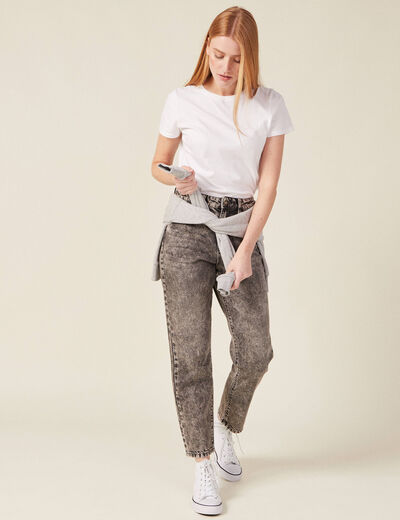 Jeans straight 5 poches denim snow gris femme
