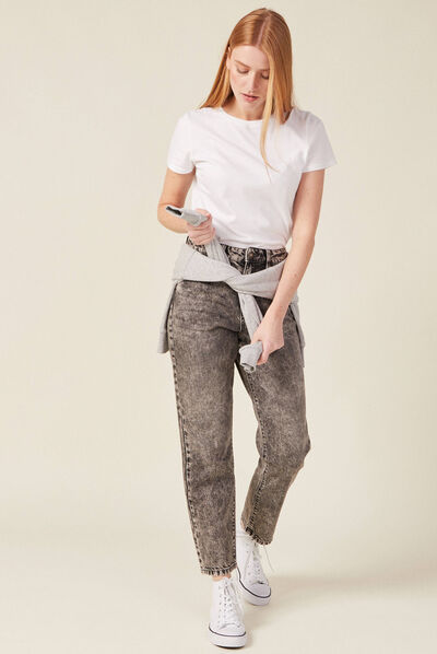 Jeans straight 5 poches denim snow gris femme