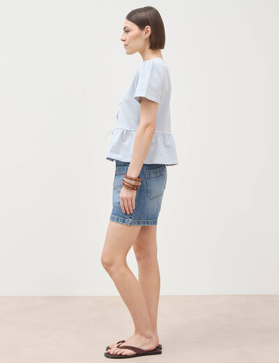 Blouse manches courtes bleu pastel femme