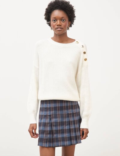 Pull droit col rond manches longues ecru femme