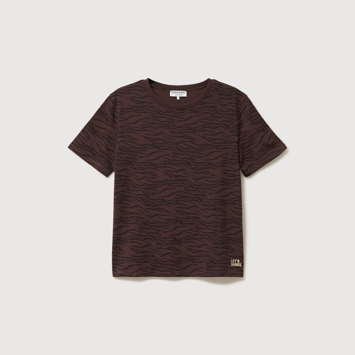 T-shirt droit col rond manches courtes marron chocolat femme