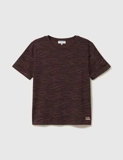 T-shirt droit col rond manches courtes marron chocolat femme