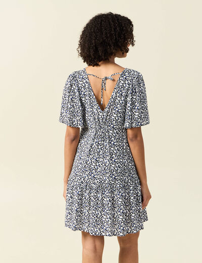 Robe évasée manches courtes bleu femme