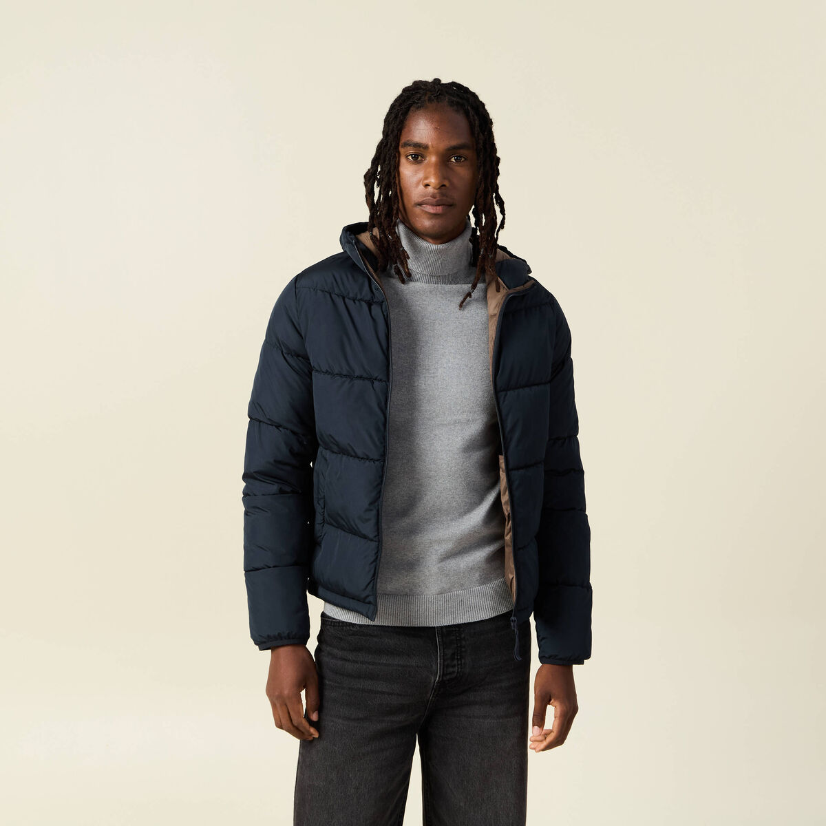 Doudoune à capuche bleu marine homme