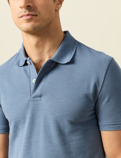 Polo cintré manches courtes en coton bleu foncé homme