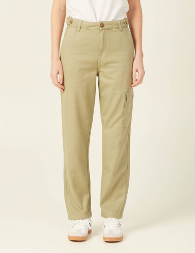 Pantalon cargo taille standard vert kaki femme