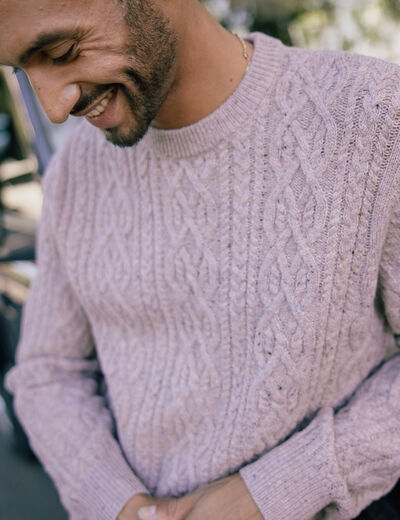Pull col rond beige homme