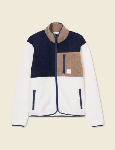 Sweat zippé col montant ecru homme