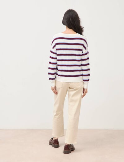 Pull col rond manches longues en coton marron chocolat femme