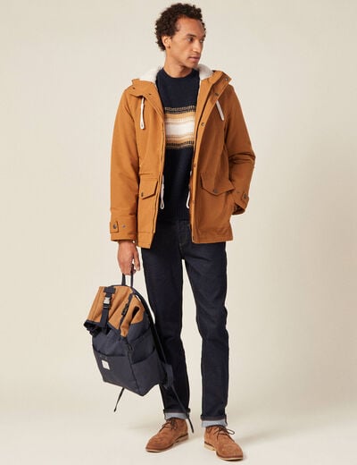 Parka droite à capuche marron homme