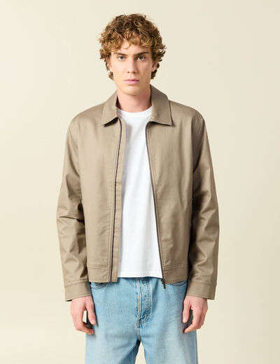 Blouson manches longues doubl&eacute; taupe homme