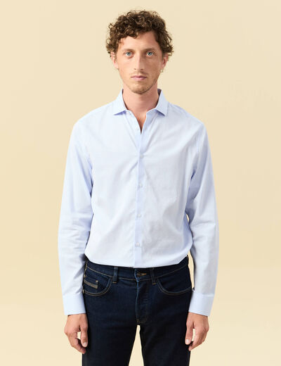 Chemise droite courte col italien bleu ciel homme