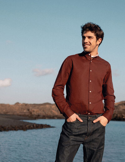 Chemise manches longues bordeaux homme