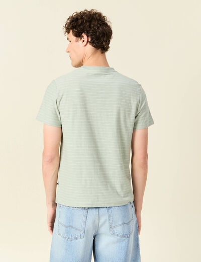 T-shirt ray&eacute; droit manches courtes vert olive homme