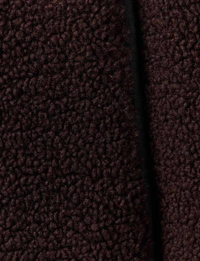 Manteau court droit effet polaire marron foncé femme