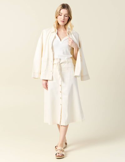 Jupe midi trapèze denim blanc femme
