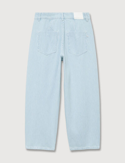 Jeans barrel taille haute ray&eacute; denim bleach femme