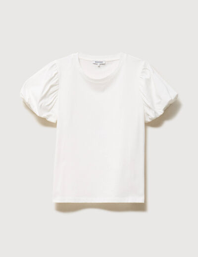 T-shirt effet boule manches courtes ecru femme