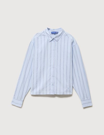 Chemise droite manches longues ray&eacute;e bleu clair femme
