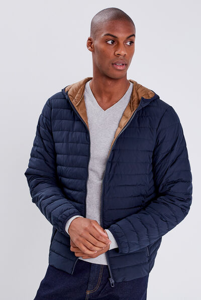 Doudoune droite à capuche bleu marine homme