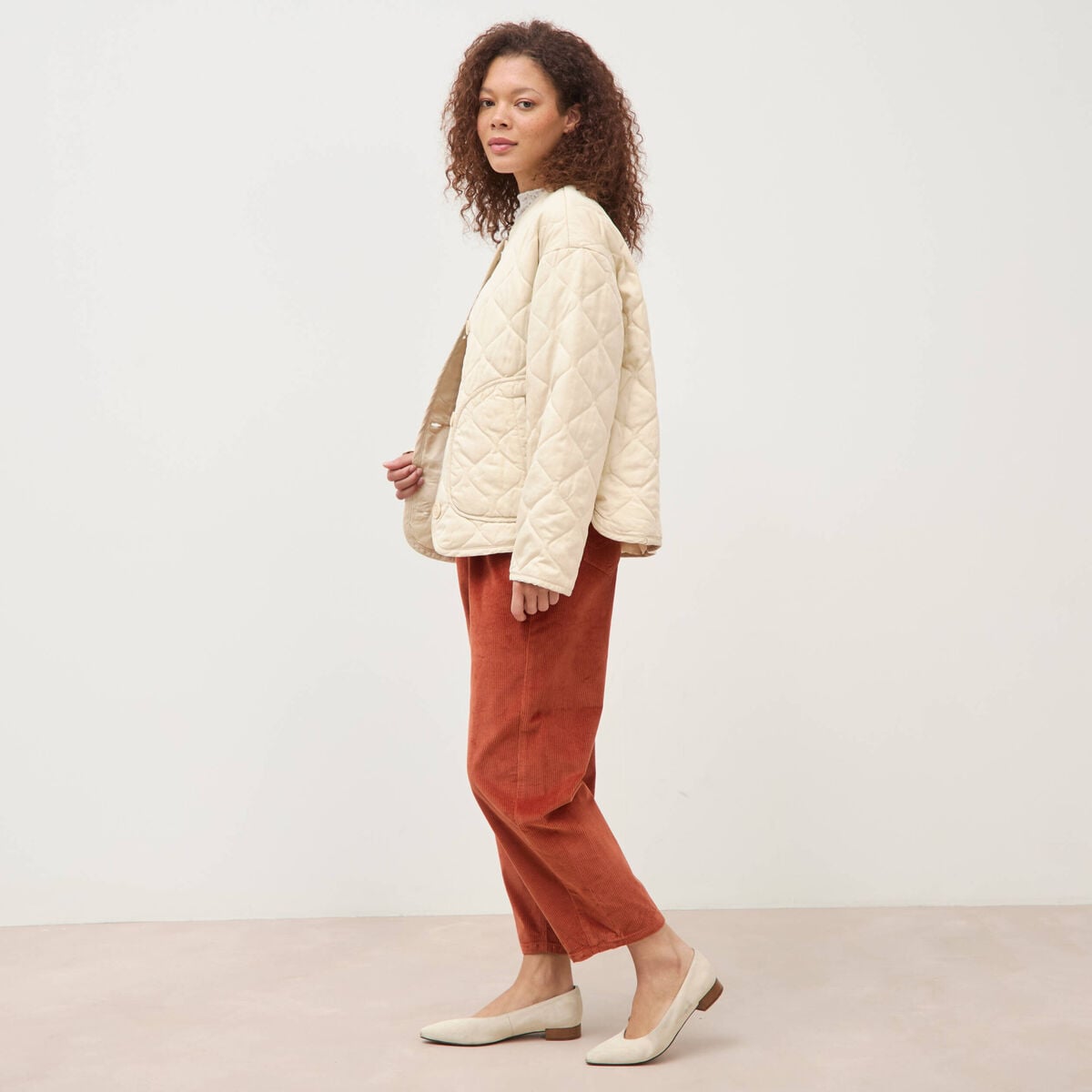 Veste oversize manches longues doubl&eacute;e creme femme