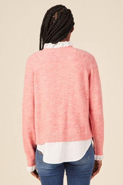 Pull brodé éco-responsable rouge clair femme