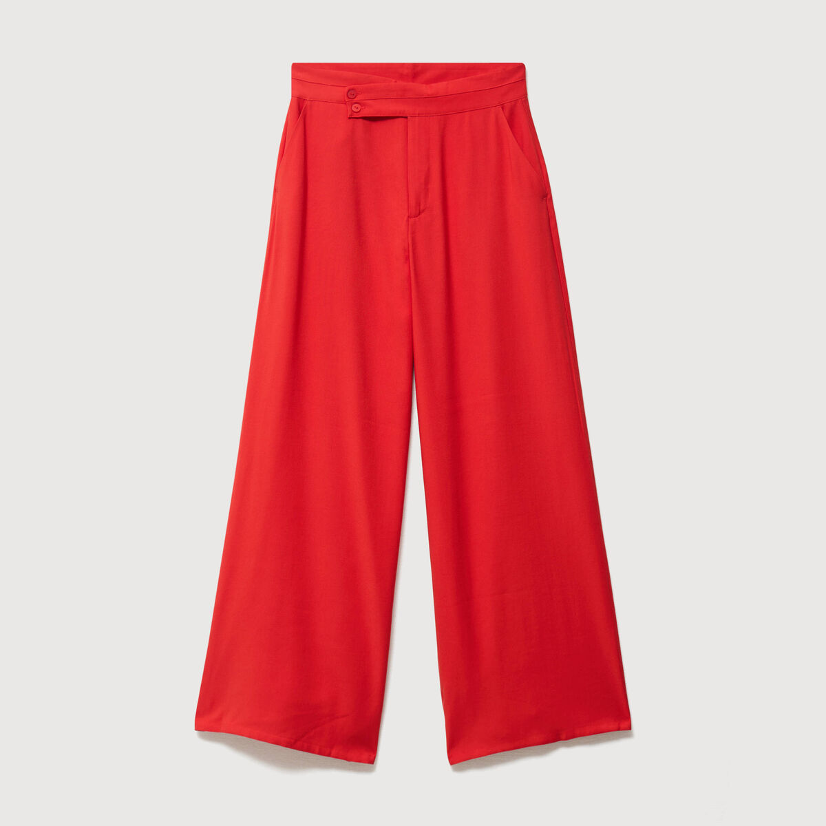 Pantalon large taille haute ceinture rouge femme