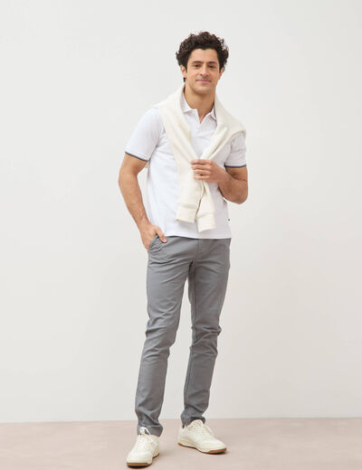 Polo cintr&eacute; en coton manches courtes blanc homme