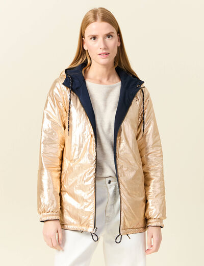 Parka réversible à capuche bleu marine femme