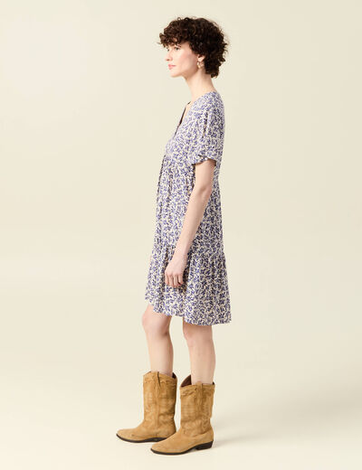 Robe évasée manches courtes blanc femme