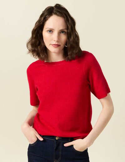 Pull manches courtes rouge femme