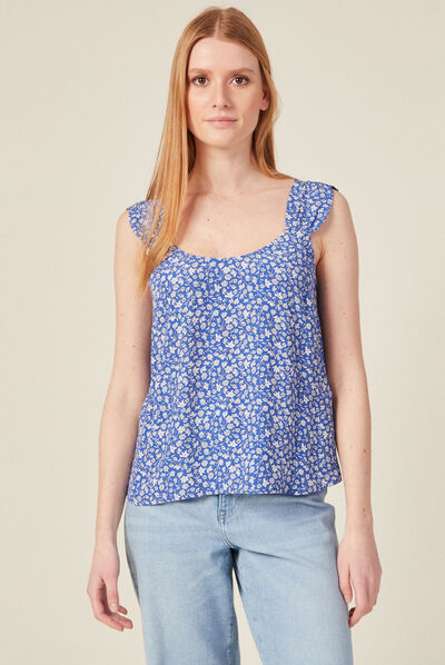 Blouse bretelles larges bleu femme