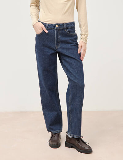 Jeans straight 7/8&egrave;me taille haute denim brut femme