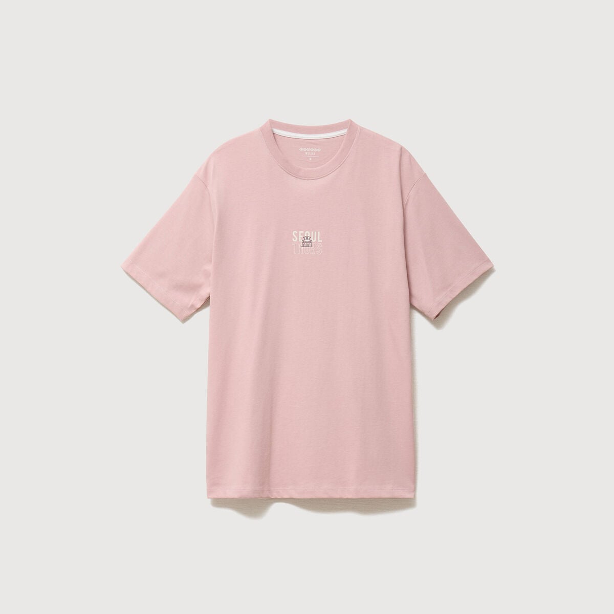 T-shirt droit en coton col ras du cou rose pastel homme