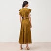 Robe fluide col v manches courtes vert olive femme