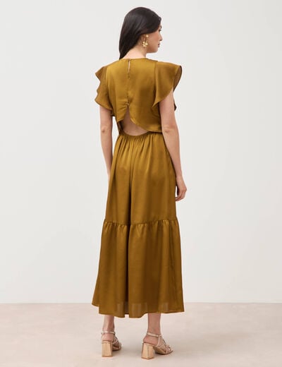 Robe fluide col v manches courtes vert olive femme