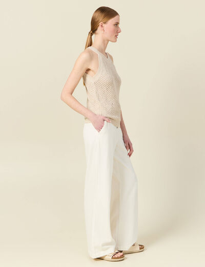 Débardeur tricot ajouré creme femme