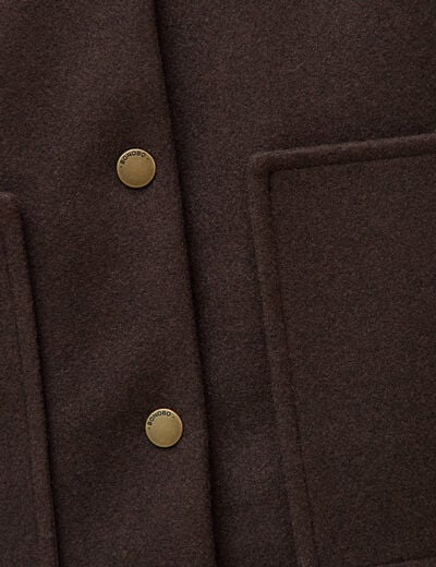 Blouson court oversize col sherpa marron fonc&eacute; femme