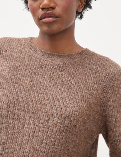 Pull droit col rond manches longues marron femme