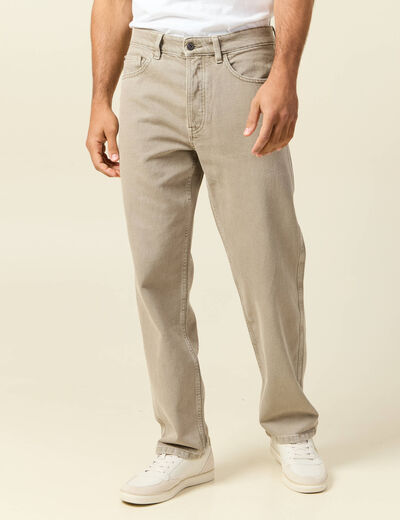 Jeans large longueur 32 en coton denim beige homme