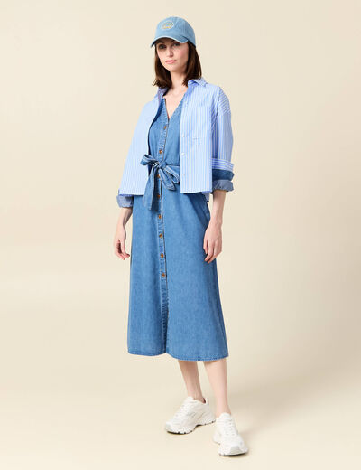 Robe longue évasée en jean denim used femme