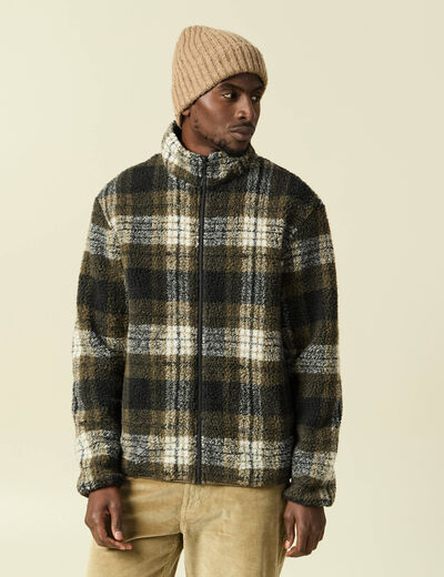 Gilet manches longues zipp&eacute; sherpa taupe homme