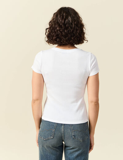 T-shirt cintré col rond manches courtes blanc femme