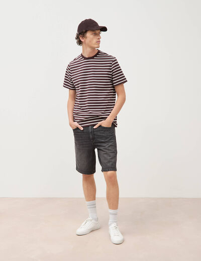 T-shirt en coton manches courtes marron fonc&eacute; homme
