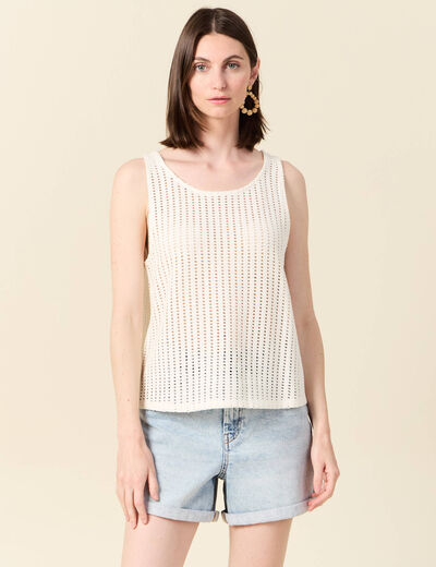 Débardeur sans manches ajouré creme femme