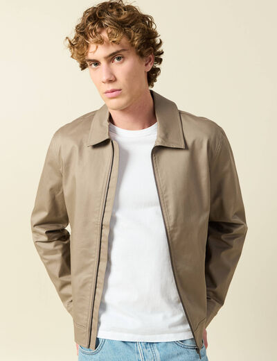 Blouson manches longues doubl&eacute; taupe homme
