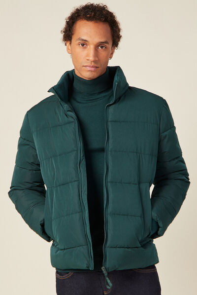 Doudoune droite zippée vert foncé homme
