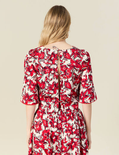 Blouse manches 3/4 rouge femme