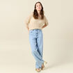Pull ajour&eacute; col v manches 3/4 creme femme